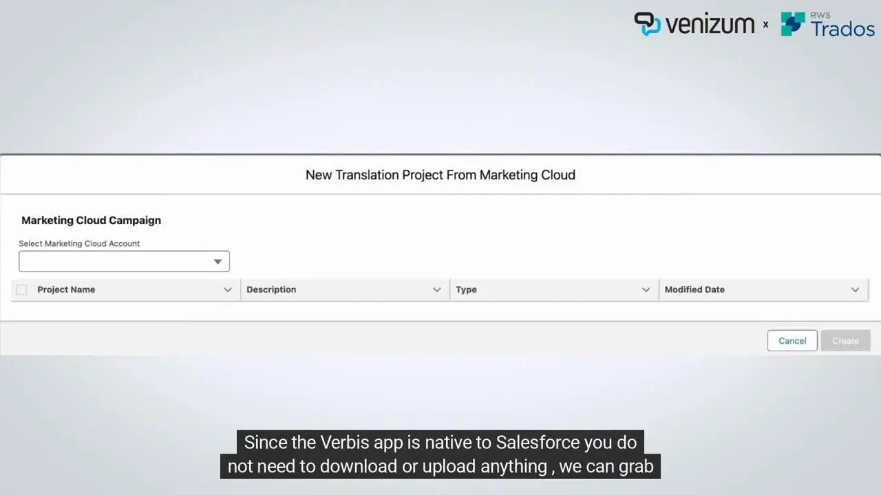 Translation project setup interface screenshot
