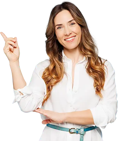 Woman pointing white dress