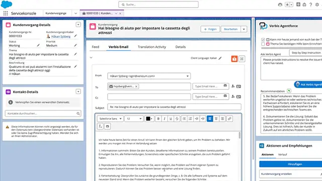 Customer service interface with email details