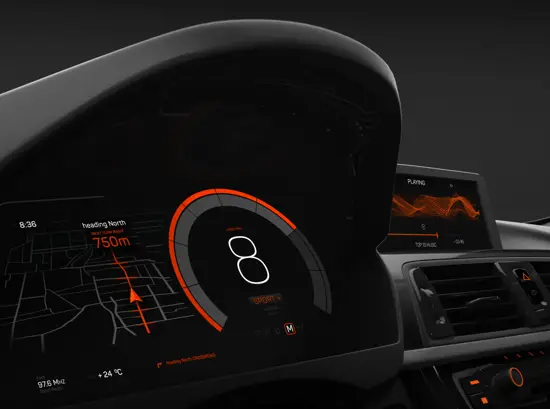 Futuristic car dashboard display interface
